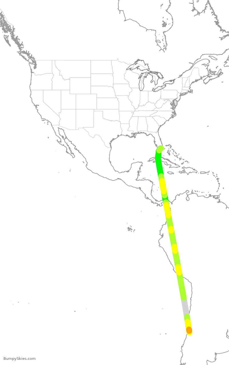 Turbulence forecast map for LAN500, CEL to MIA