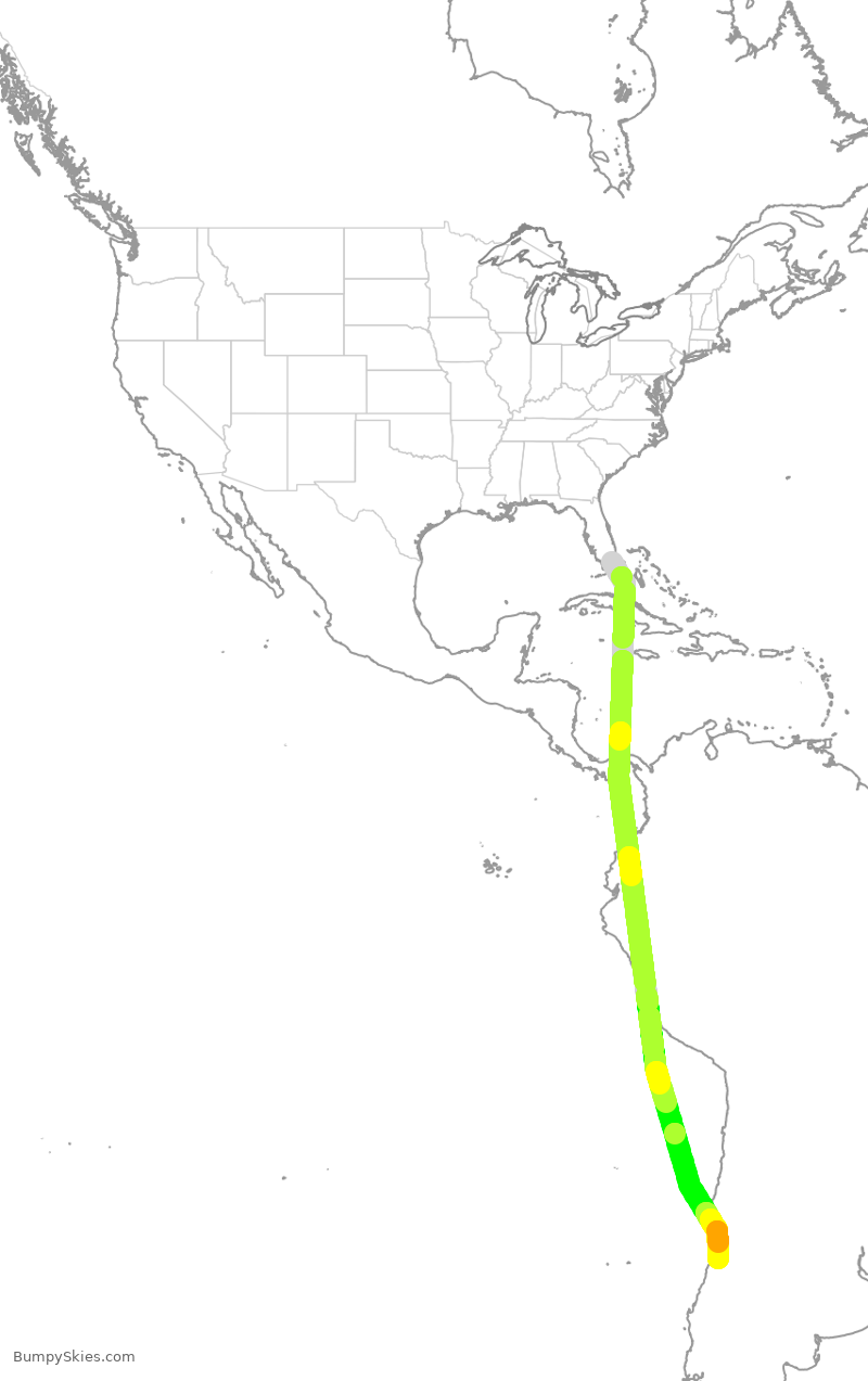 Turbulence forecast map for LAN501, MIA to CEL