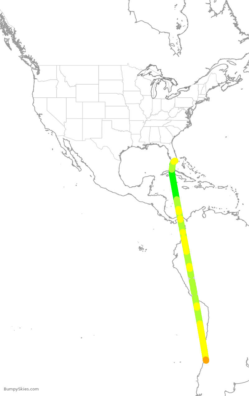 Turbulence forecast map for LAN502, SCL to MIA