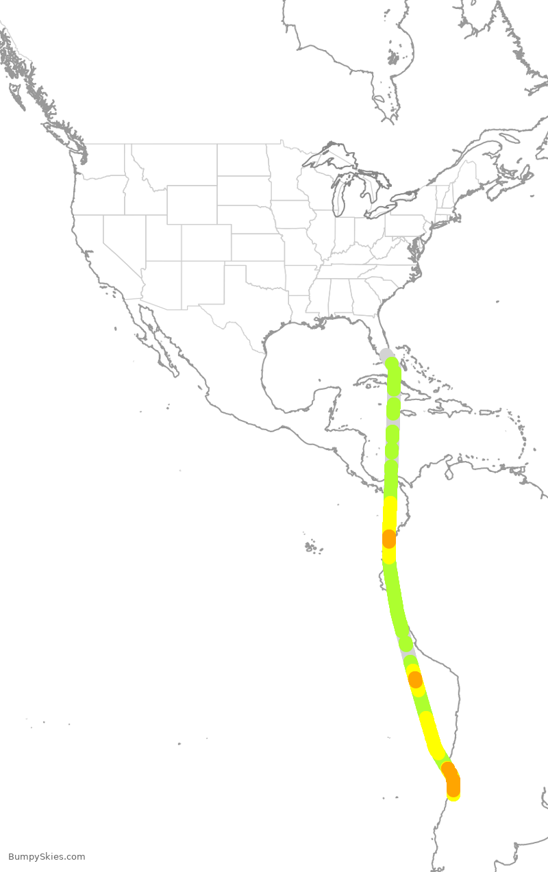 Turbulence forecast map for LAN503, MIA to SCL
