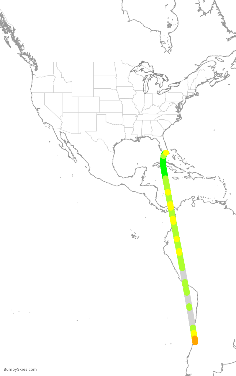 Turbulence forecast map for LAN504, SCL to MIA