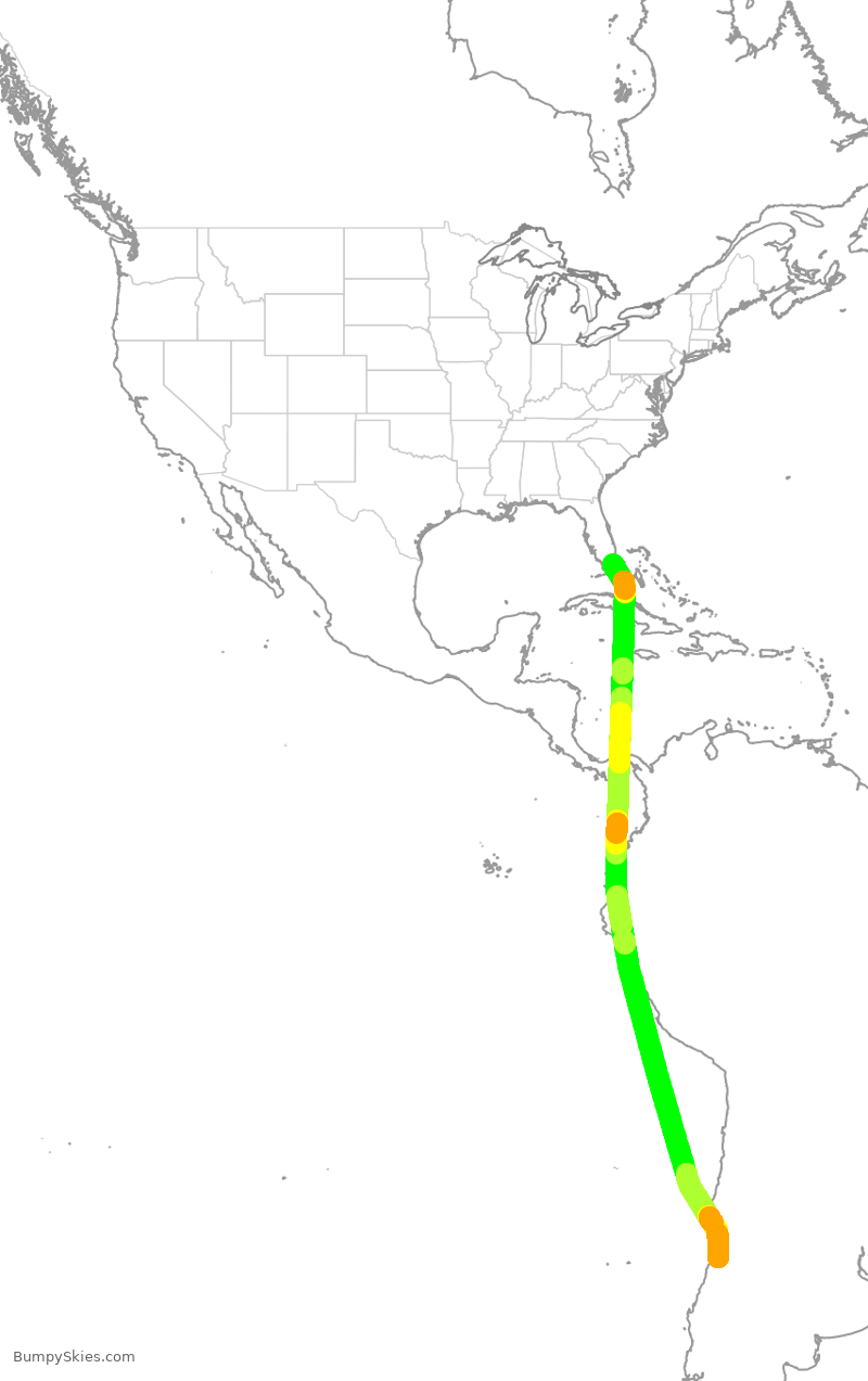 Turbulence forecast map for LAN505, MIA to SCL