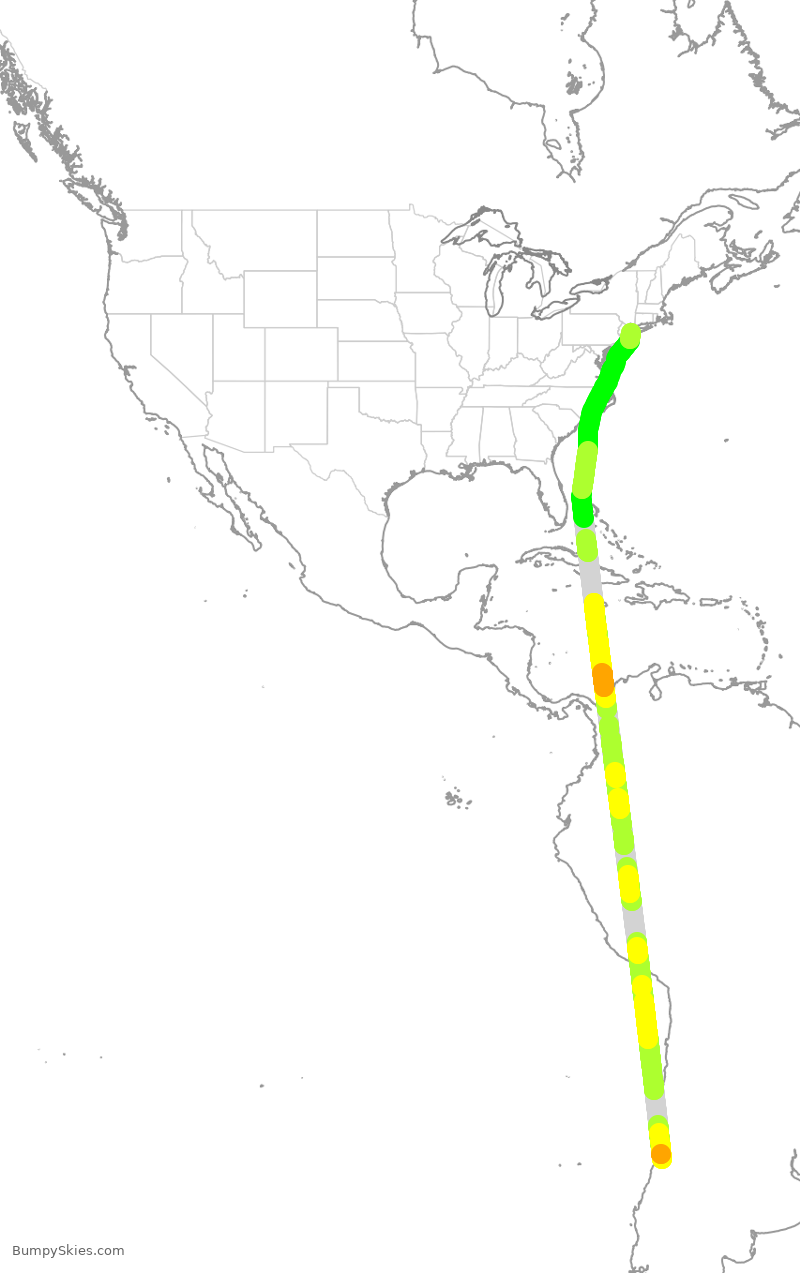 Turbulence forecast map for LAN532, CEL to JFK