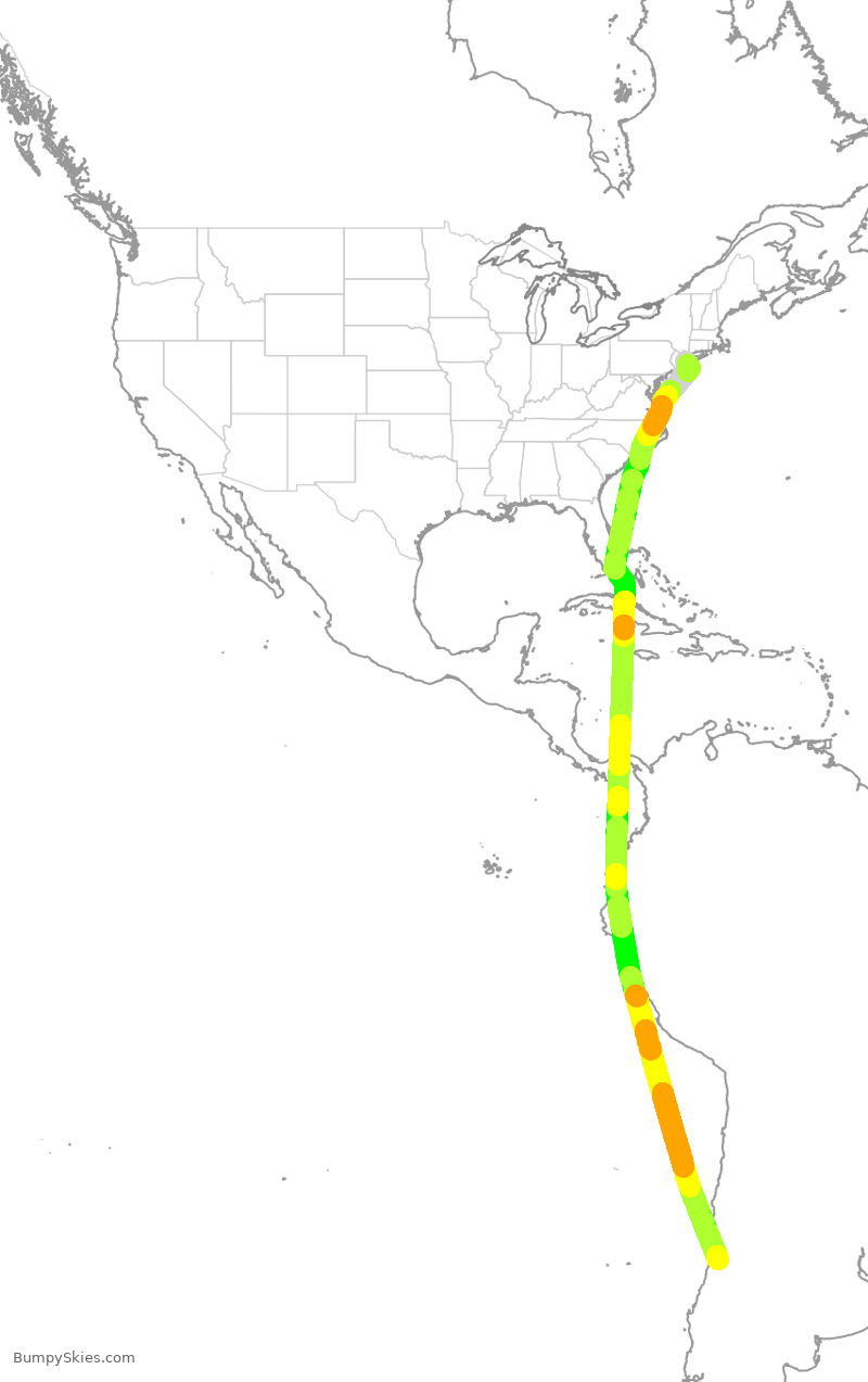 Turbulence forecast map for LAN533, JFK to SCL