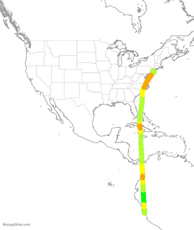 Turbulence forecast map for LAN539, JFK to SPJC
