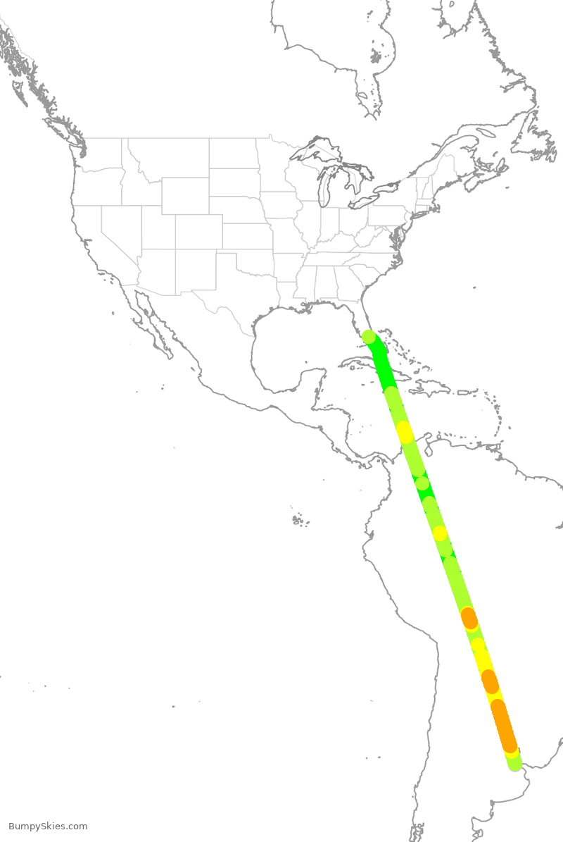 Turbulence forecast map for LAN542, EZE to MIA