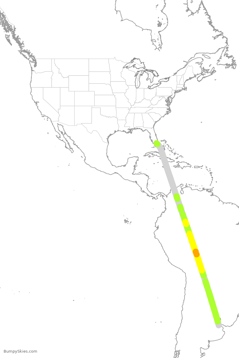 Turbulence forecast map for LAN544, EZE to MIA