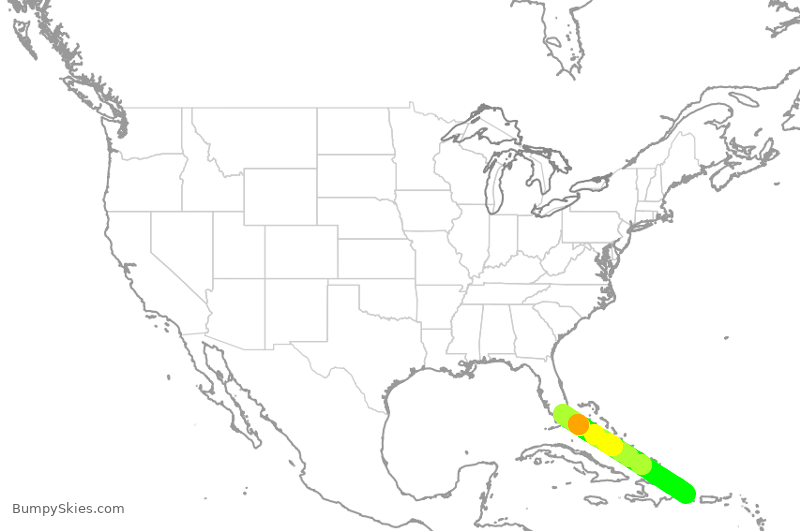Turbulence forecast map for LAN592, PUJ to MIA
