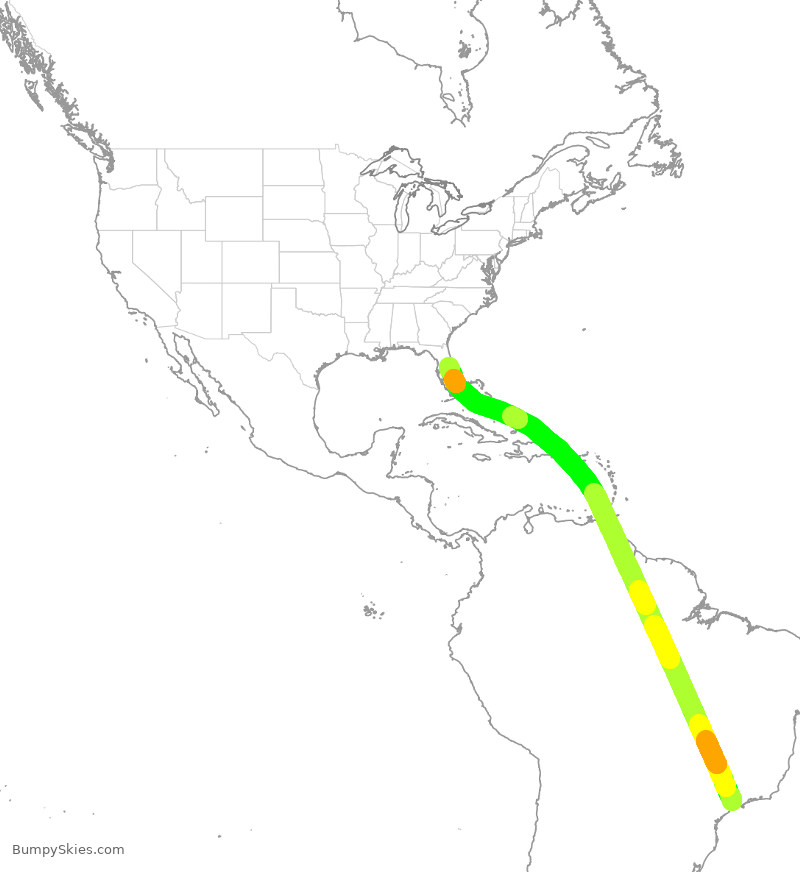 Turbulence forecast map for LAN8126, GRU to MCO
