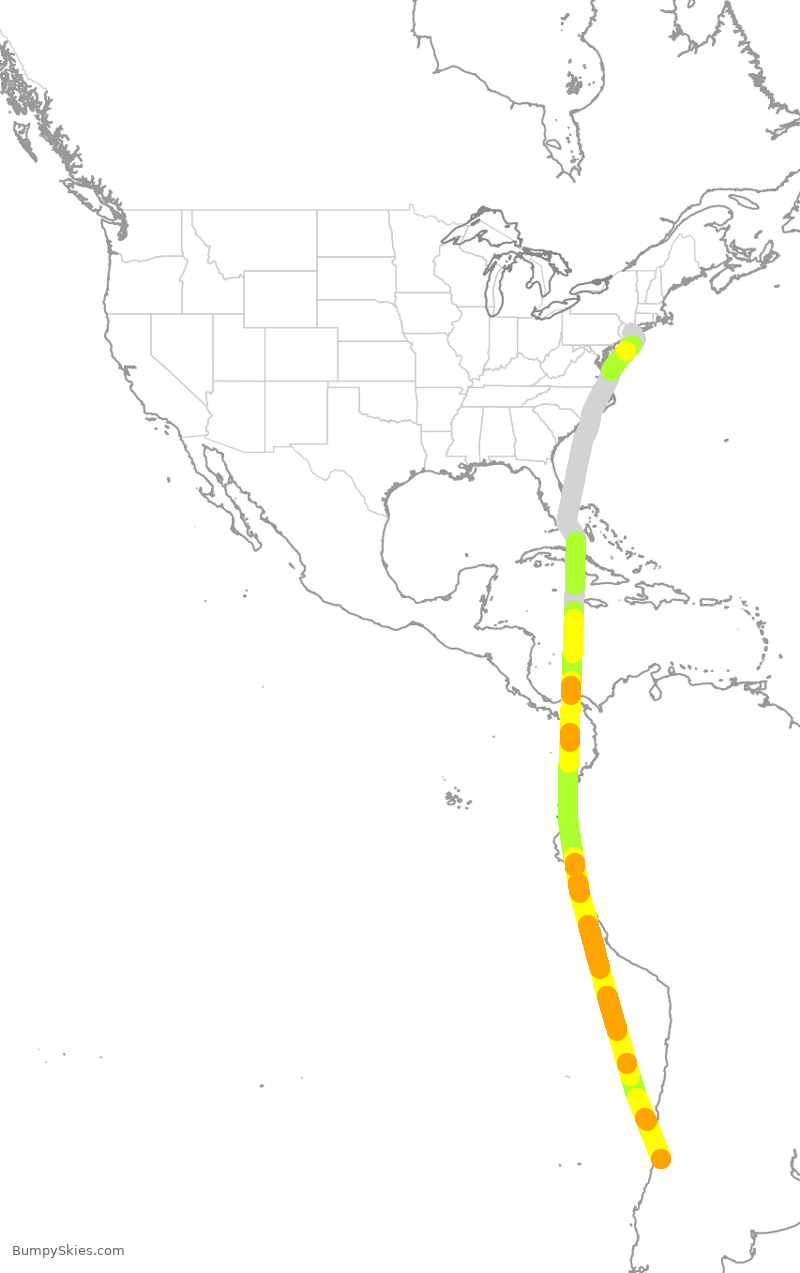 Turbulence forecast map for LAN9677, JFK to SCL
