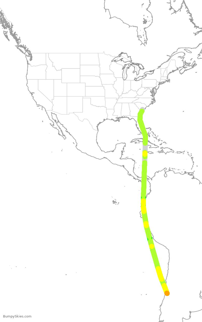 Turbulence forecast map for LAN9953, CHS to SCL