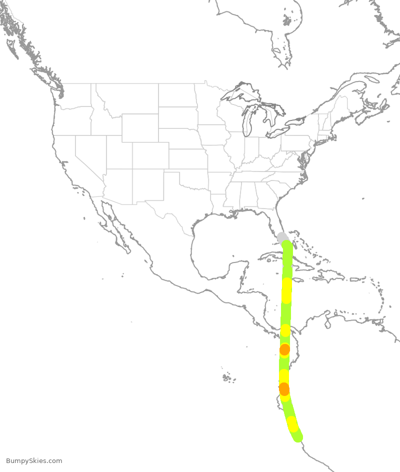 Turbulence forecast map for LPE2379, MIA to SPJC