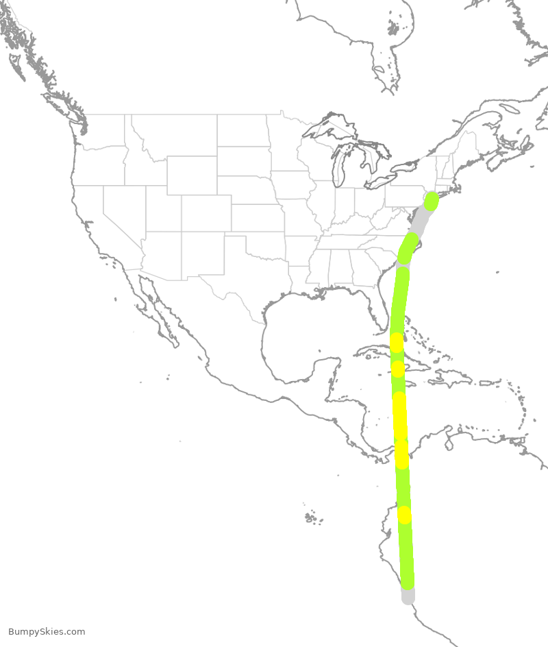 Turbulence forecast map for LPE2468, PJC to JFK