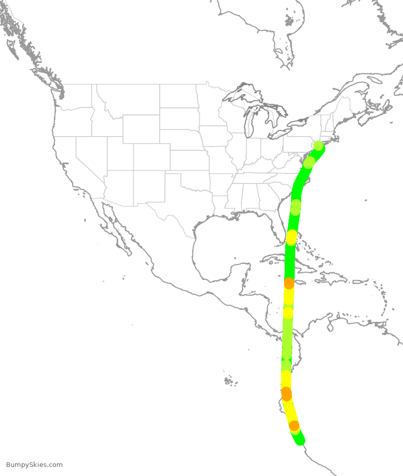 Turbulence forecast map for LPE2469, JFK to SPJC