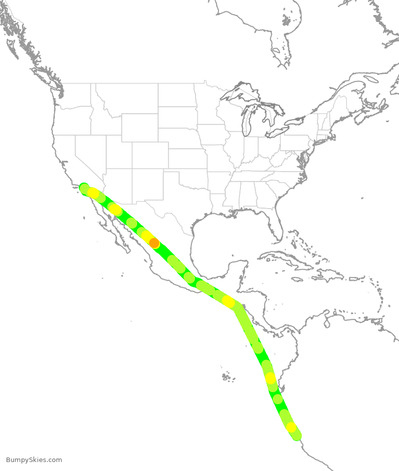 Turbulence forecast map for LPE2476, SPJC to LAX