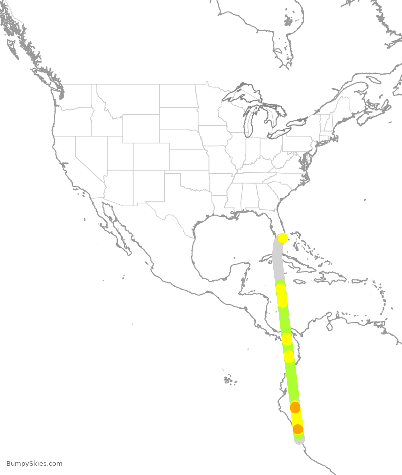 Turbulence forecast map for LPE2480, SPJC to MIA