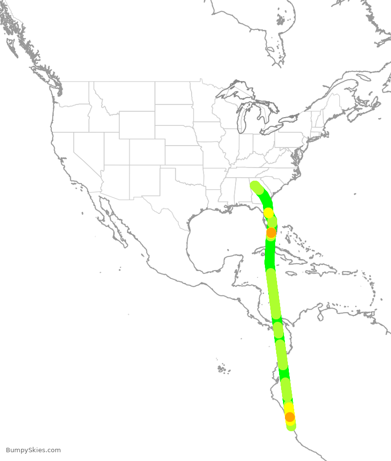 Turbulence forecast map for LPE2482, SPJC to ATL