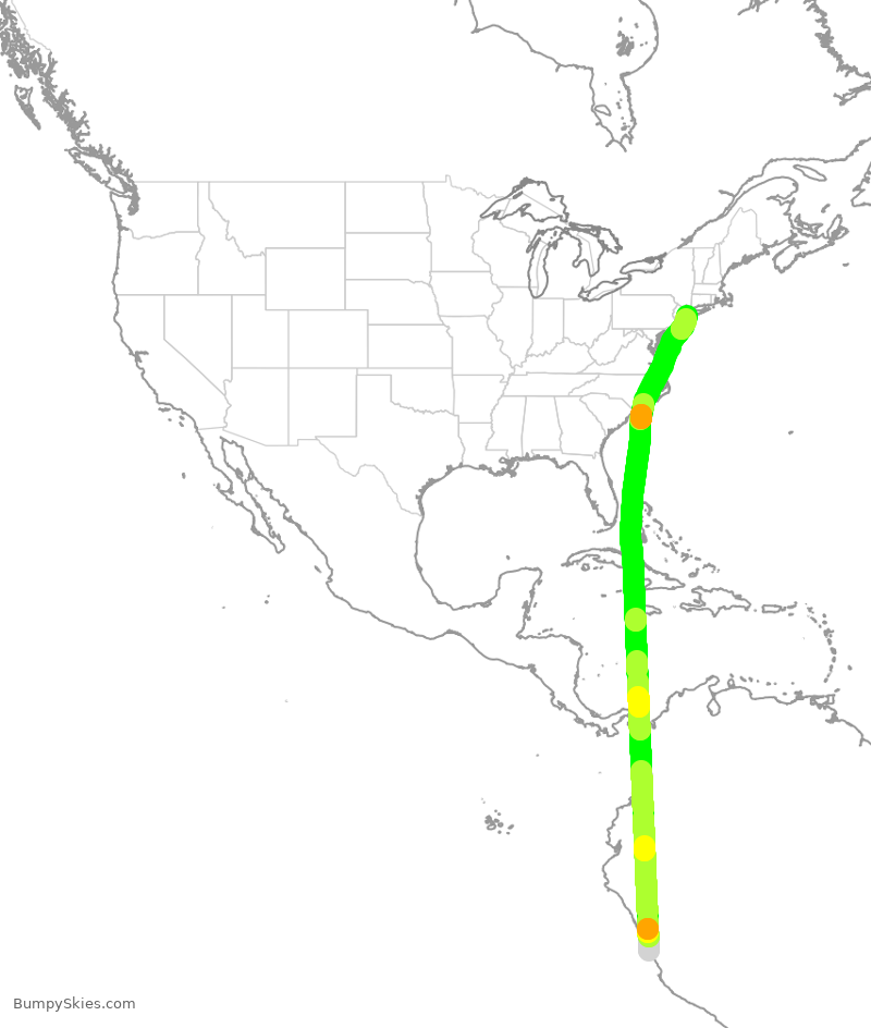 Turbulence forecast map for LPE2488, SPJC to JFK