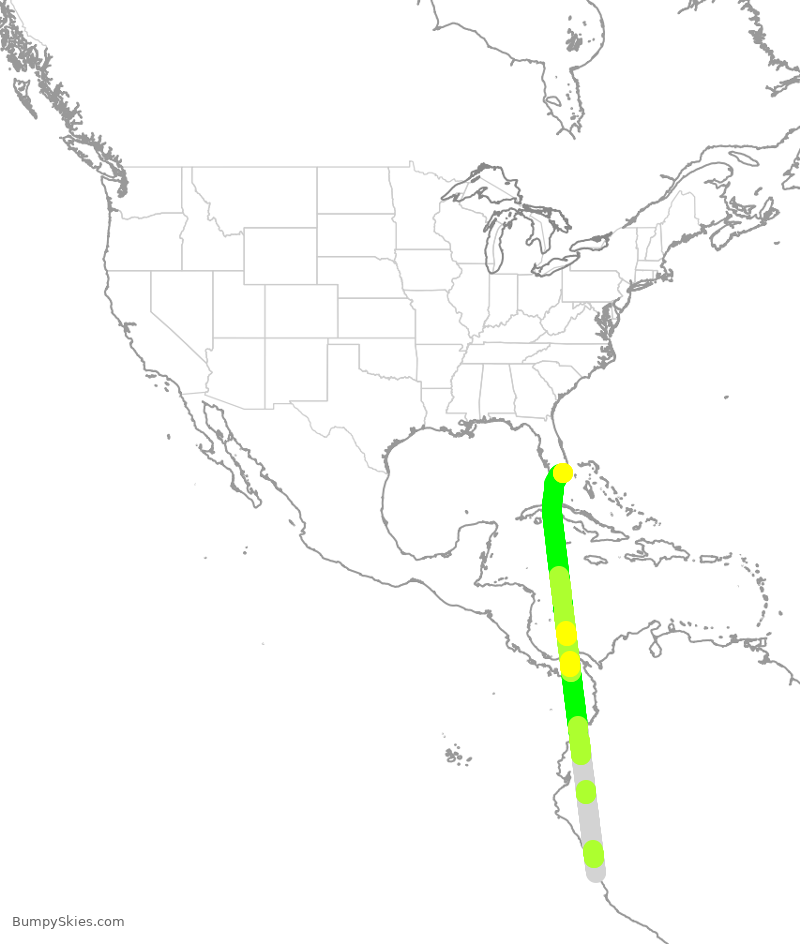 Turbulence forecast map for LPE2502, SPJC to MIA
