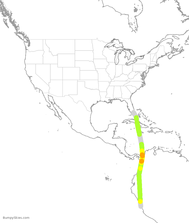Turbulence forecast map for LPE2513, MIA to SPJC