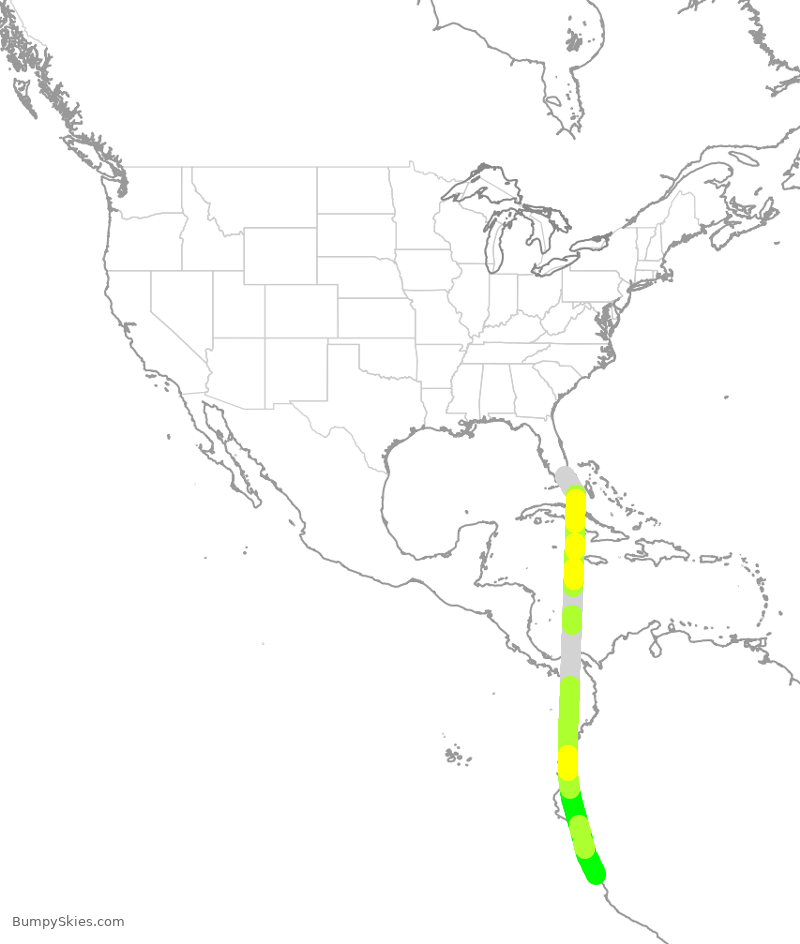 Turbulence forecast map for LPE2693, MIA to PJC
