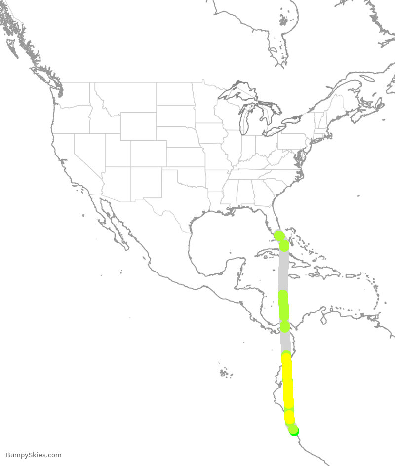 Turbulence forecast map for LPE2987, MIA to SPJC