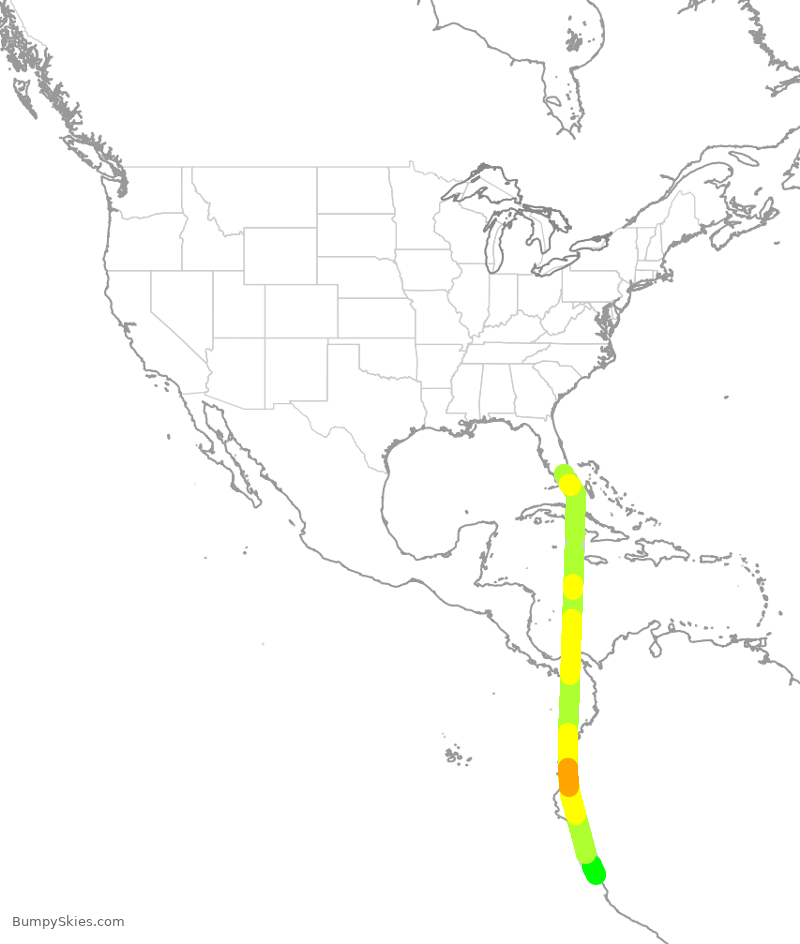 Turbulence forecast map for LPE2989, MIA to SPJC