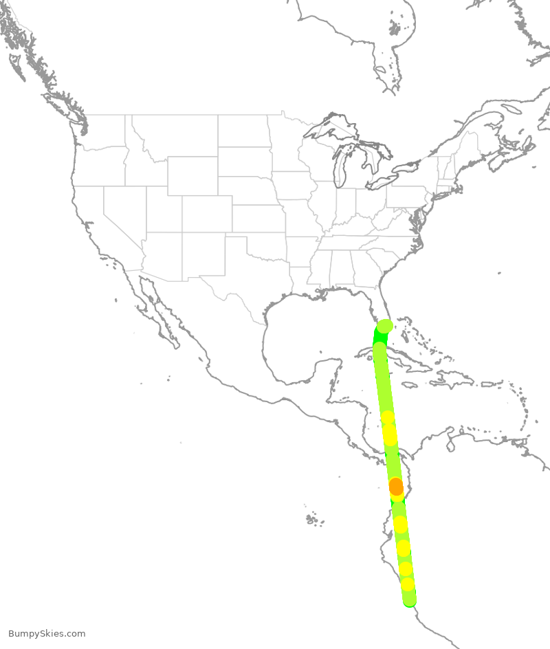 Turbulence forecast map for LPE2992, SPJC to MIA