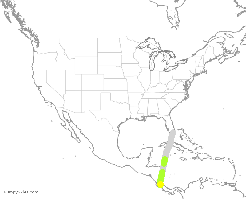 Turbulence forecast map for LRC3605, MIA to SJO