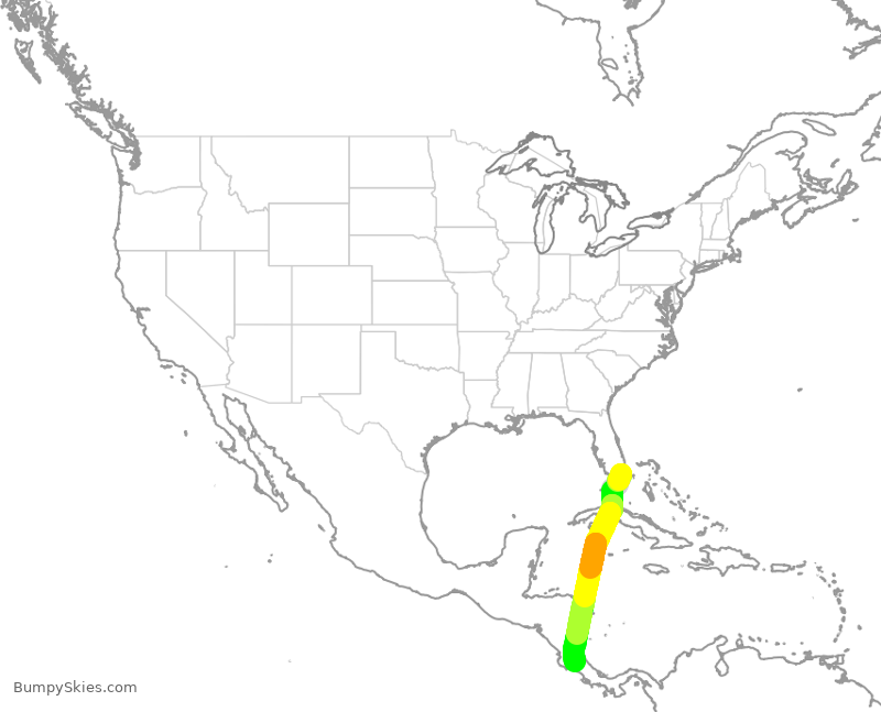 Turbulence forecast map for LRC605, MIA to SJO
