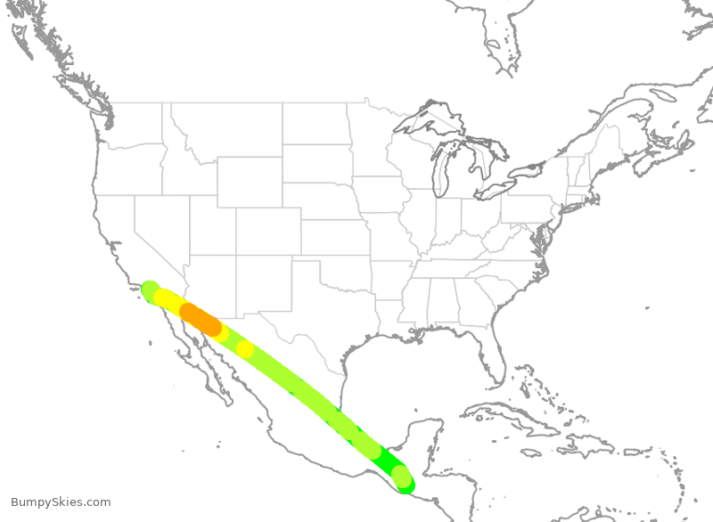 Turbulence forecast map for LRC640, GUA to LAX