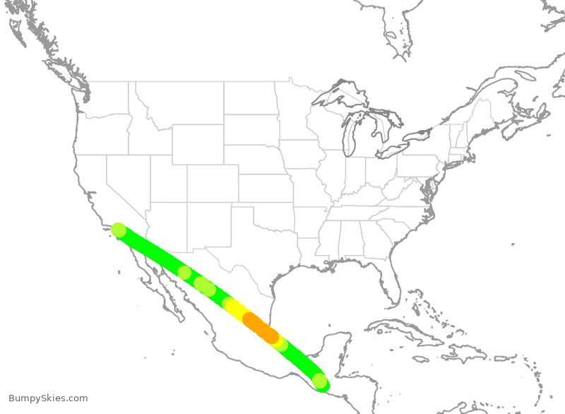Turbulence forecast map for LRC641, LAX to GUA