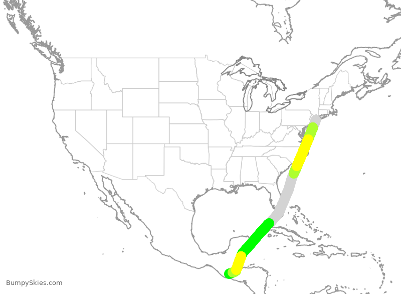 Turbulence forecast map for LRC643, JFK to GUA