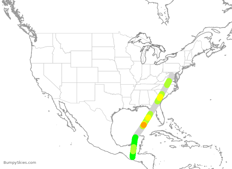 Turbulence forecast map for LRC645, IAD to GUA