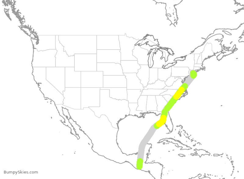 Turbulence forecast map for LRC653, JFK to GUA