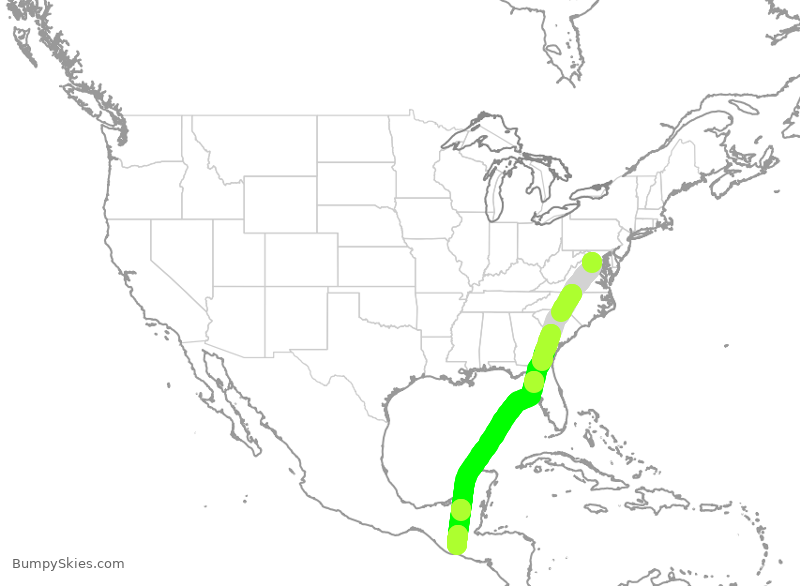 Turbulence forecast map for LRC655, IAD to GGT