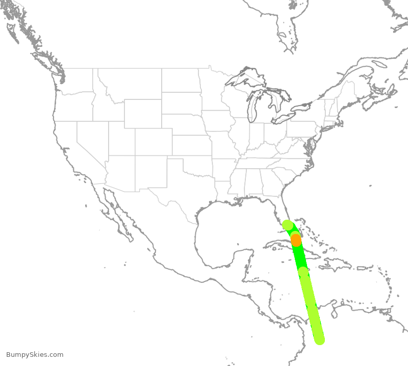 Turbulence forecast map for LRC9974, BOG to MIA
