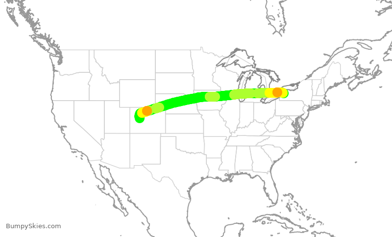Turbulence forecast map for LXJ458, ASE to BUF