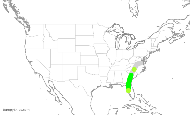 Turbulence forecast map for MXY117, RIC to TPA