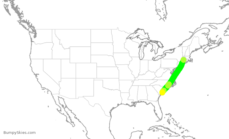 Turbulence forecast map for MXY1300, BDL to CHS