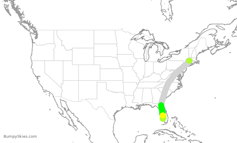 Turbulence forecast map for MXY1313, BDL to RSW