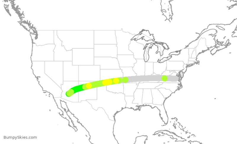 Turbulence forecast map for MXY1339, RIC to PHX
