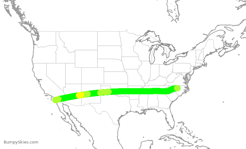 Turbulence forecast map for MXY1411, RDU to SAN