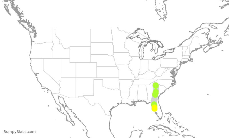 Turbulence forecast map for MXY156, TPA to GSP