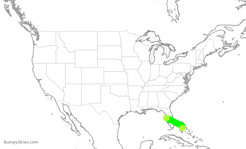 Turbulence forecast map for MXY1602, TPA to NAS