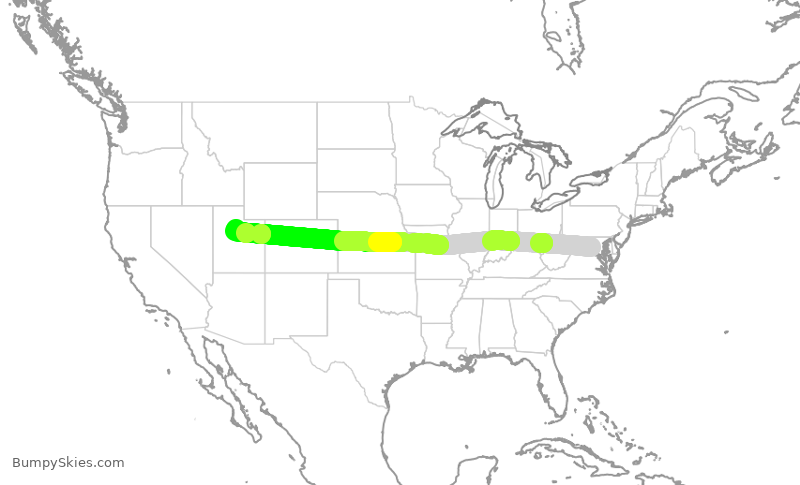 Turbulence forecast map for MXY1847, IAD to PVU
