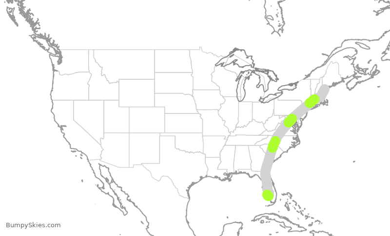 Turbulence forecast map for MXY311, PWM to RSW