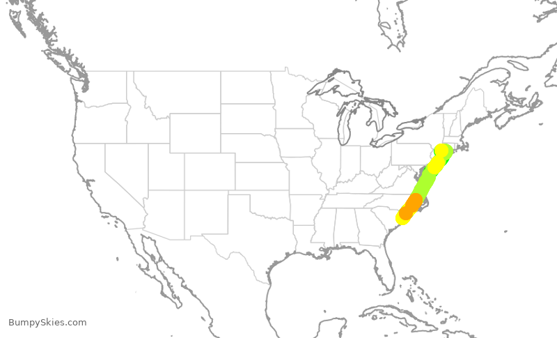 Turbulence forecast map for MXY338, MYR to HPN