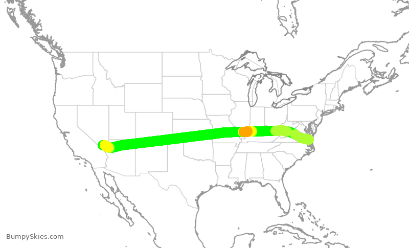 Turbulence forecast map for MXY508, ORF to LAS