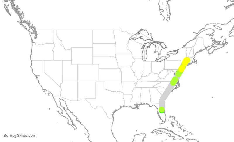 Turbulence forecast map for MXY522, BDL to MCO